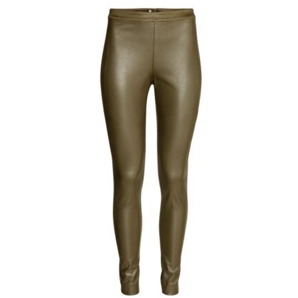 H&M  NWT! Superstretch Khaki Green Front Leather Tregging Size 14